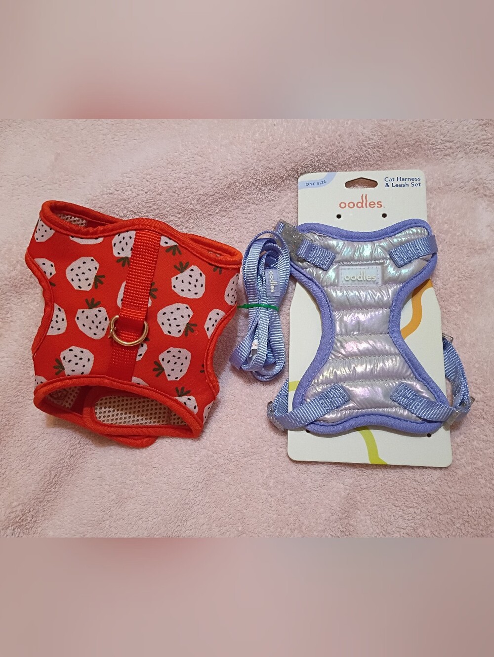 Cat Harness & Leash Set - Purple Iridescent And Red Strawberry